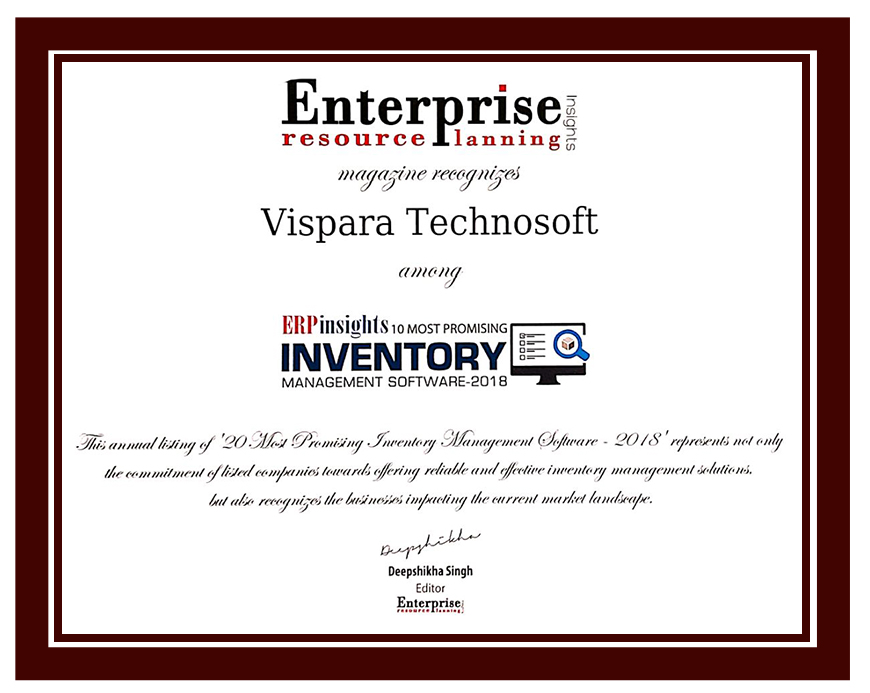 certificate of Best inventory management system magazine 2018